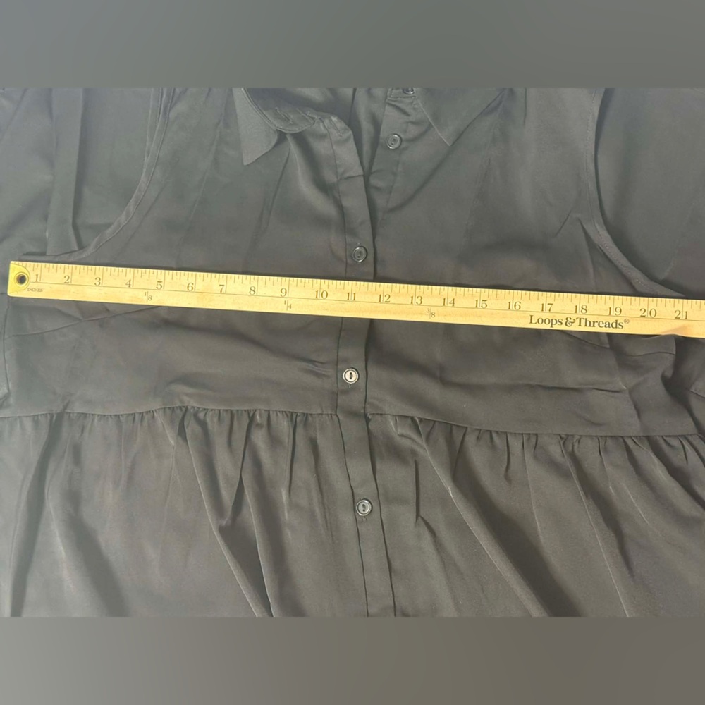 Sleeveless Button-Front Tiered Shirt Midi Dress - BlackLarge (228) - Picture 4 of 5